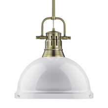 Golden 3604-L AB-WH - Yep by Golden Lighting Duncan 1-light 14in Rod Hung Pendant in Aged Brass and White shade